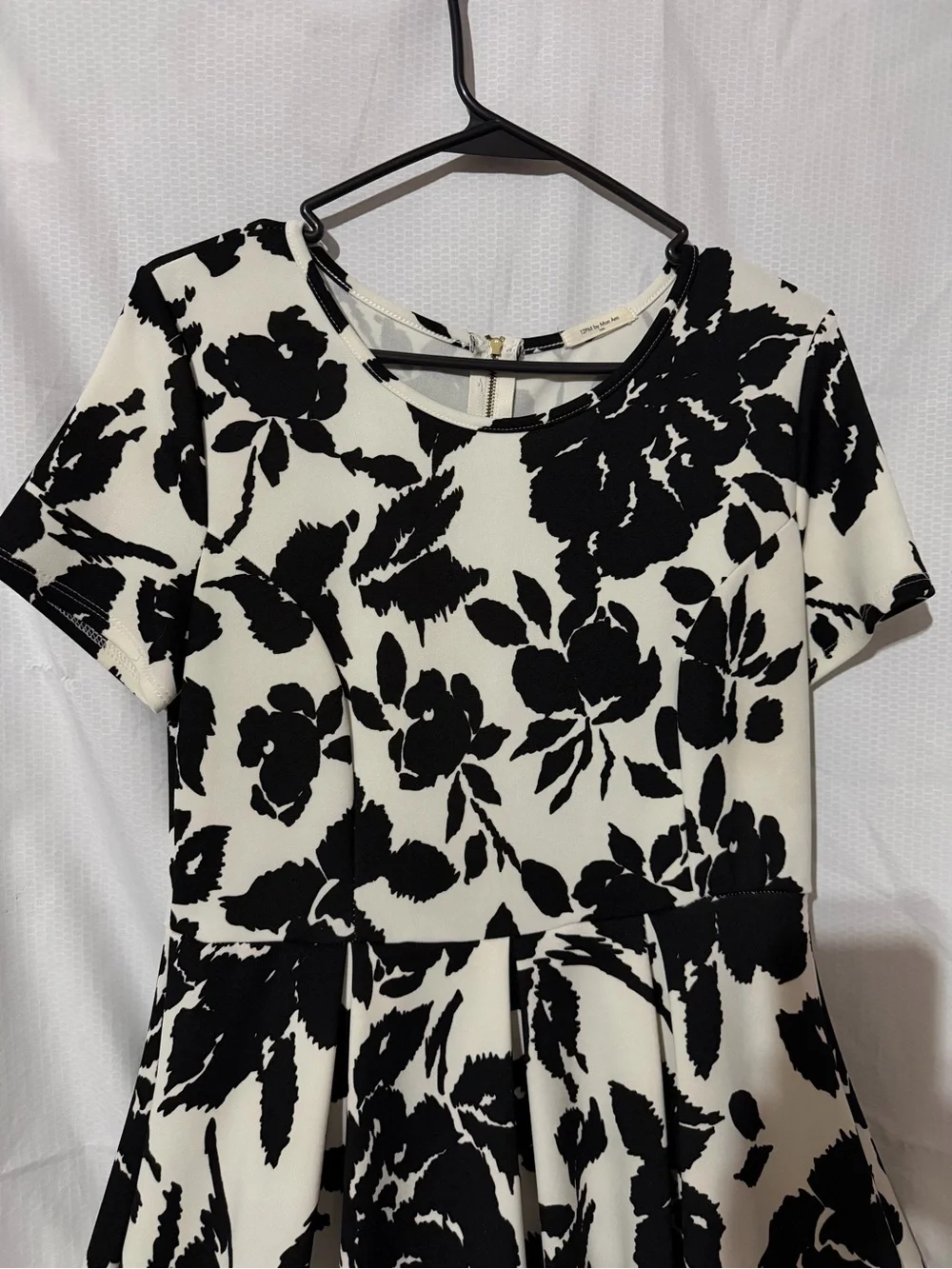 12 Pm By Mon Ami Black and White Floral Short-Sleeve Fit & Flare Dress